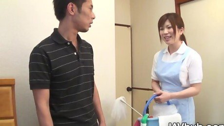 Japanese Maid Cleaning Up The House And The Hard Cock